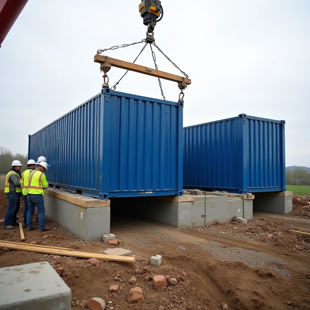 Șantier de construcție cu containere maritime